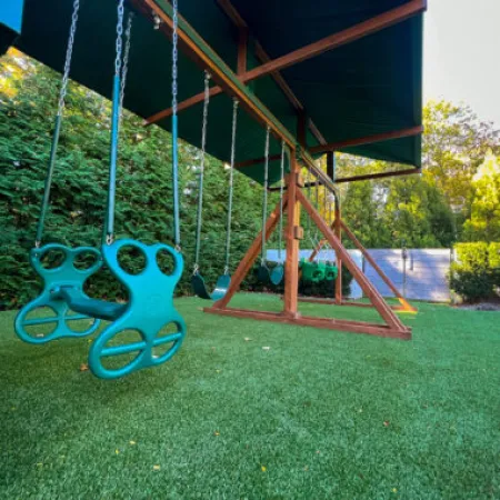 a swing set in a yard
