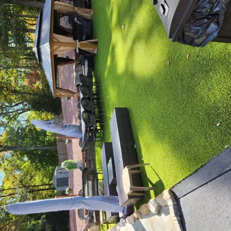 a lawn with a statue in the middle of it