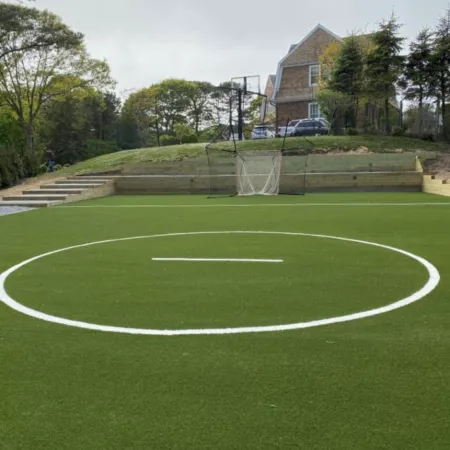 a football field with a goal