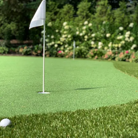 a golf ball on a green golf course