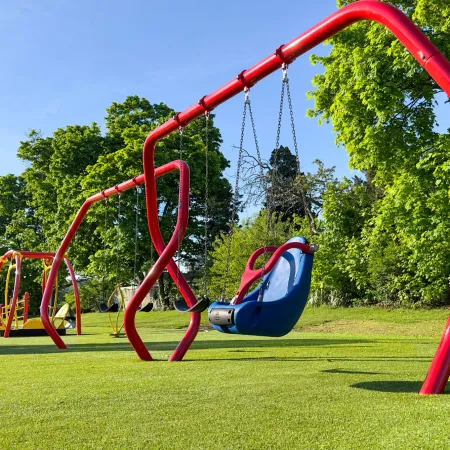 a red and blue playground set
