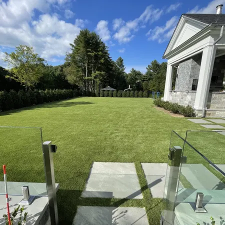 a backyard with a pool