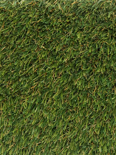 Close-up view of dense, green artificial turf grass with realistic texture and color.