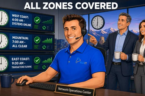 Cartoon: Can you provide 24-7 monitoring and support that aligns with our banking hours and customer service commitments across multiple tim