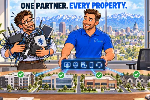 Tech support managing devices effortlessly with smart solutions for multiple property types under one partner.