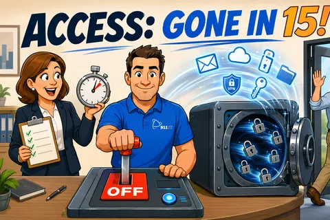 IT technician quickly disables access controls and secures data before employee leaves the office.