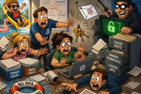 Property managers panic as a hacker uses phishing and stolen keys to access sensitive lease and financial data online.