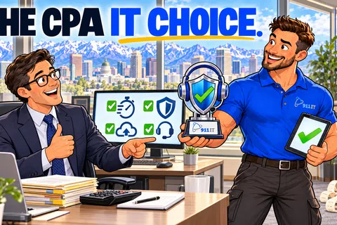 Smiling businessman gives thumbs up to IT professional holding award and tablet with checkmark in office.