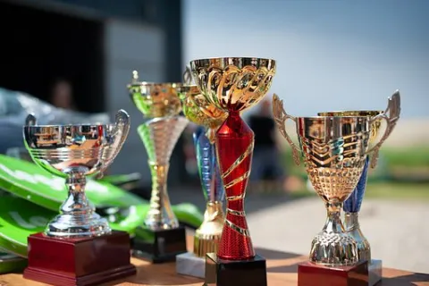 a group of trophies