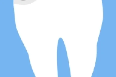 Illustration of a tooth with a cavity on a blue background, representing dental health issues.