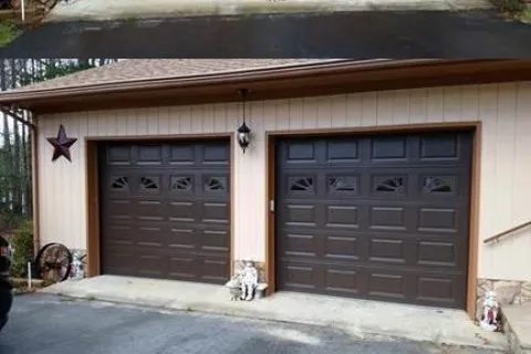 a building with a large door and a large window