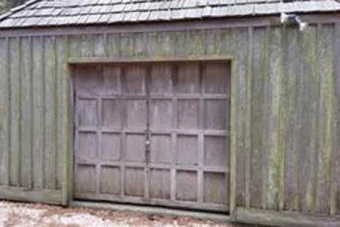 a wooden door on a building