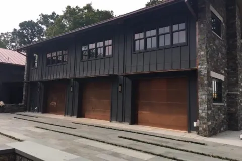 a building with a garage