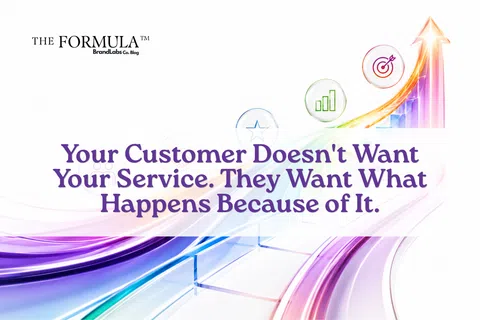 Motivational business quote with upward arrow, target, and growth icons illustrating customer success outcomes.