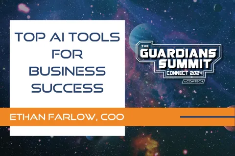 Promotional graphic for Guardians Summit 2024 featuring AI tools discussion.