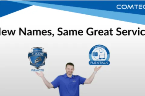 Person presenting new brand logos, emphasizing service quality and innovation.