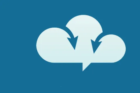 a logo with a white circle and a blue background