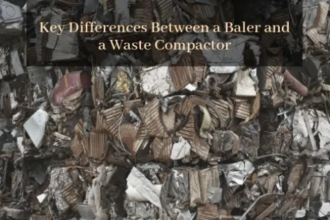 Compact bales of crushed and flattened metal scrap illustrating baler and waste compactor differences.