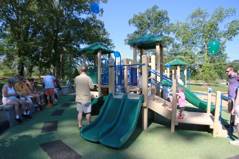 a group of people at a park