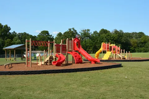 a playground with a slide