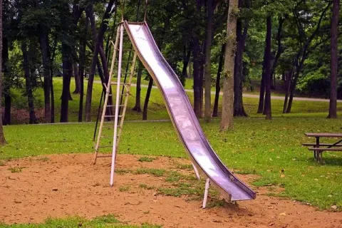 a swing set in a park