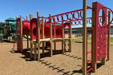 a playground with a slide