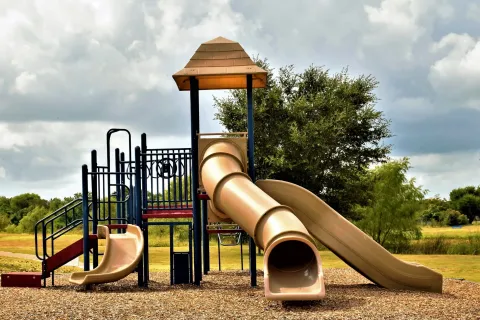 a playground with a slide