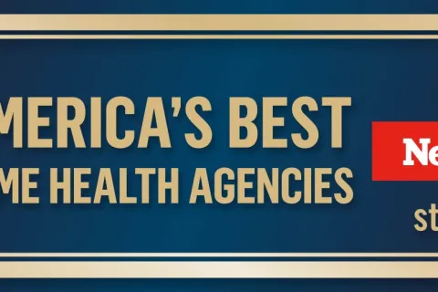 America's Best Home Health Agencies 2026 award badge by Newsweek and Statista with star icons on navy background