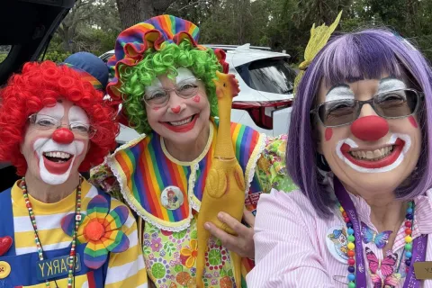 Tidewell Caring Clowns smiling before hospice visit