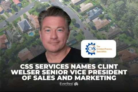 Portrait of Clint Welser with CSS Services announcement and aerial neighborhood background