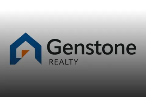 Genstone Realty logo with blue house icon and black text on a gradient background.