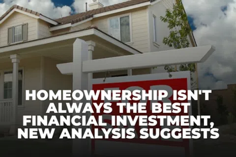 House with for sale sign and text about homeownership not always being best financial investment.