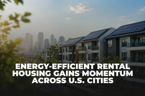 Modern rental apartments with solar panels highlighting energy-efficient housing growth in U.S. cities during daytime.