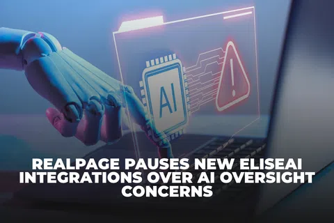 Robot hand interacting with laptop displaying AI chip and warning icon with overlaid text about AI oversight concerns.