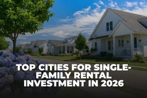 Suburban street with white single-family homes under blue sky highlighting rental investment in 2026