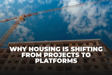 Construction crane over building with text about housing shifting from projects to platforms.