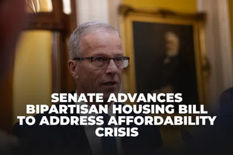 Senator discusses bipartisan housing bill to tackle affordability crisis in a formal setting.