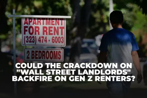 Apartment for rent sign with two bedrooms and a question about Wall Street landlords impacting Gen Z renters.