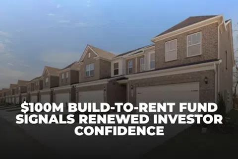 Row of modern brick townhomes with garages under a clear blue sky and bold real estate investment headline.