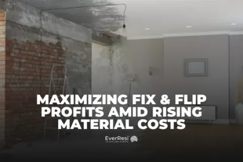 Renovation scene with exposed brick and concrete walls, highlighting fix and flip profit strategies amid rising costs.