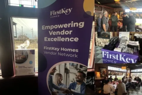 FirstKey Homes vendor event with banners, networking, and discussions showcasing vendor excellence and partnership.