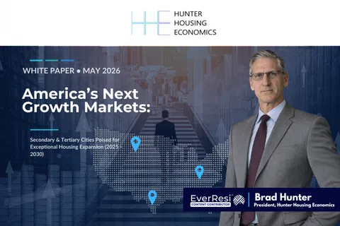 Cover of a 2026 white paper on America’s next housing growth markets featuring Brad Hunter and a U.S. map illustration.