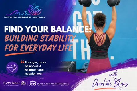 Woman lifting dumbbells in a gym illustrating balance and stability for everyday life fitness.