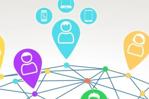 Colorful user icons connected by lines, representing a network or social media interaction.