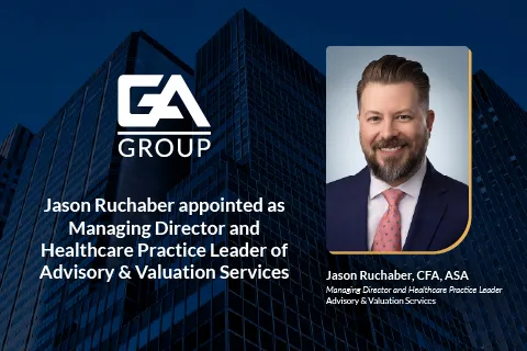 Business announcement of Jason Ruchaber as Managing Director and Healthcare Practice Leader at GA Group.