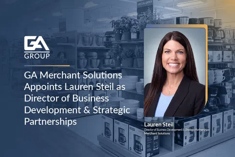 Portrait of Lauren Steil, new Director of Business Development at GA Merchant Solutions, with retail product background.