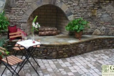 a brick fireplace