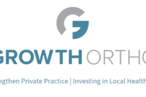 Growth Ortho logo with tagline Strengthen Private Practice and Investing in Local Healthcare in blue and gray