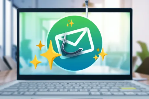 a laptop with phishing email on the screen