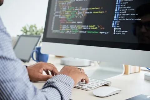 a person coding in a computer